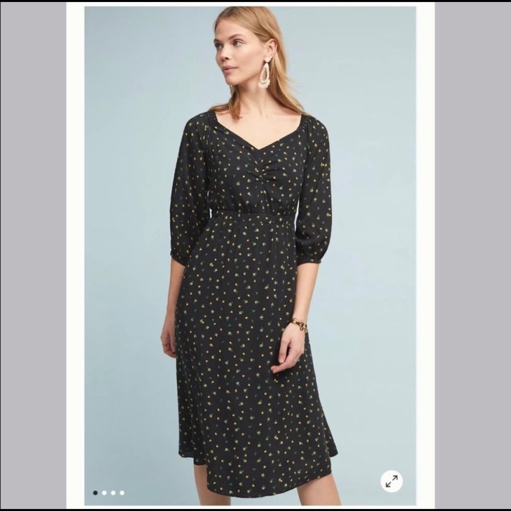 Anthropologie Emmy Off The Shoulder Black Floral Dress US Size 0
